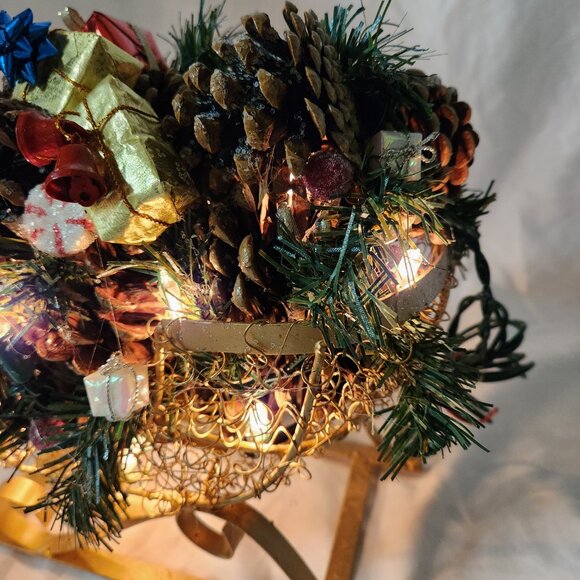 Pinecone Christmas Sleigh Lighted Gold and Christmas Mini Presents Faux Candies - Picture 5 of 13